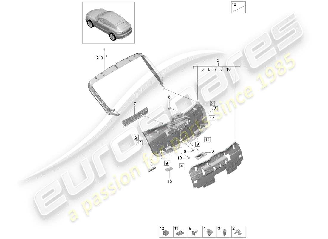 porsche 2019 (macan) verzierung für heckklappe ersatzteildiagramm