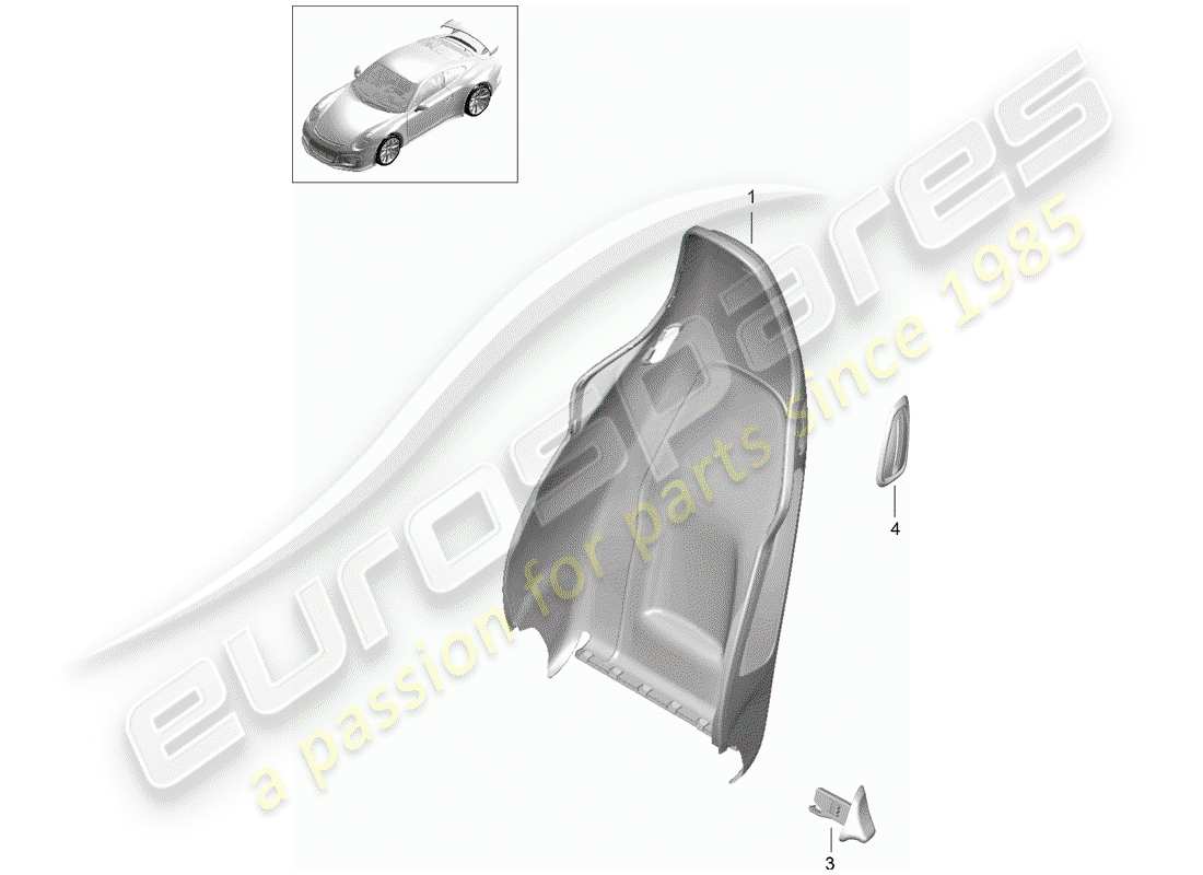 porsche 2017 (991-2 r/gt3/rs) rückenlehnenschale ersatzteildiagramm