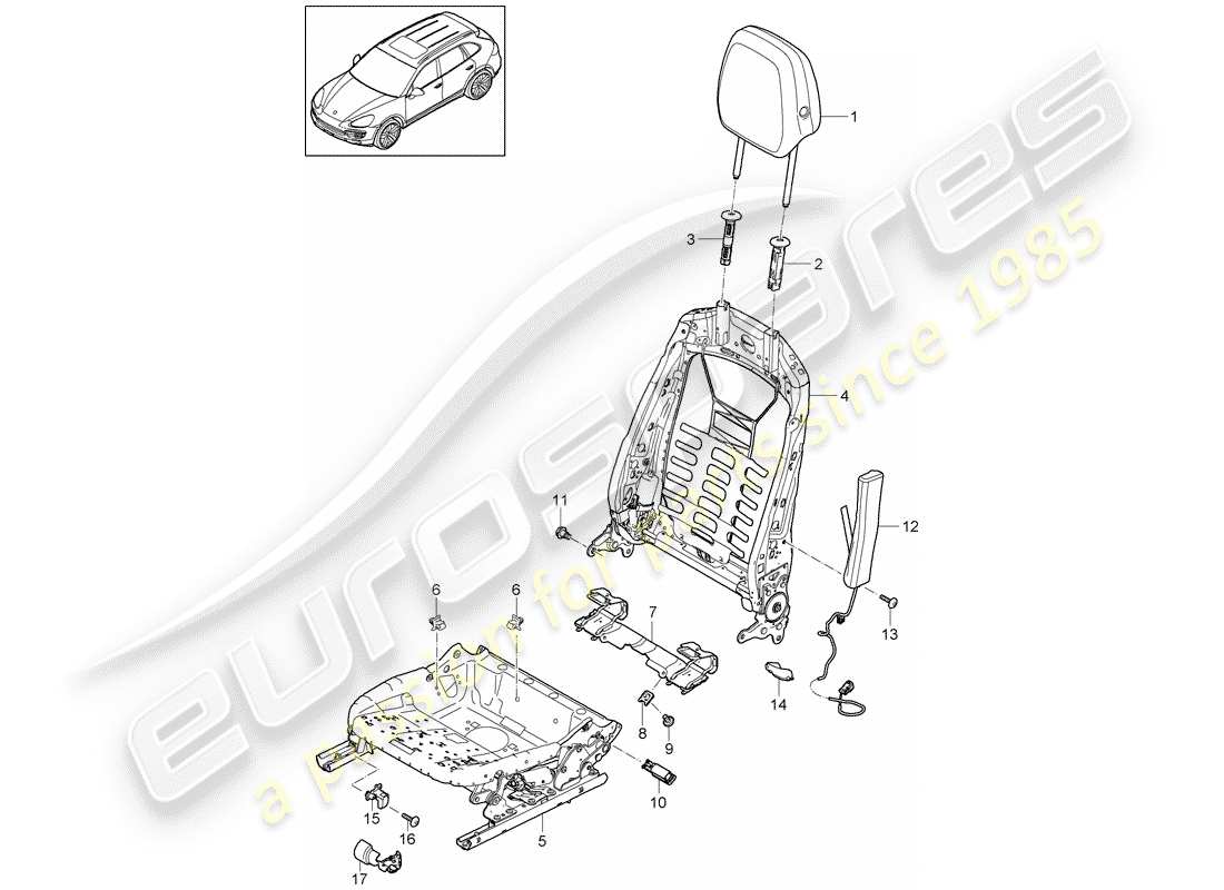 porsche 2013 (cayenne e2 92a) rahmen - rückenlehne ersatzteildiagramm