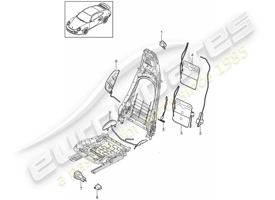 porsche 2013 (997-2 turbo / gt2 rs) lumbar support ersatzteildiagramm