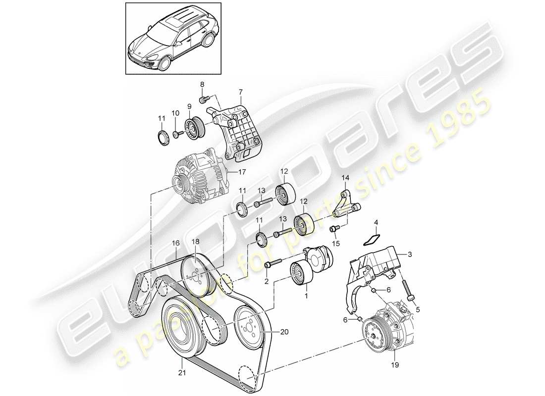 porsche 2014 (cayenne e2 92a) riemenspanner ersatzteildiagramm