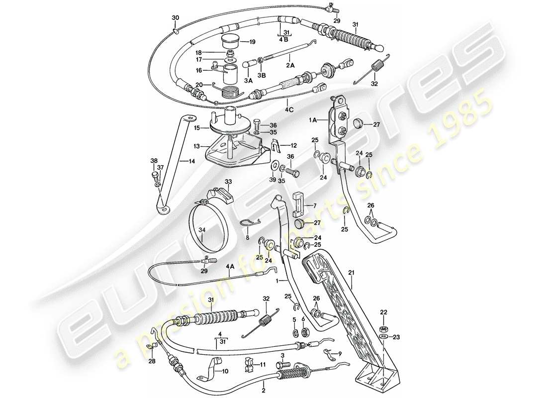 porsche 1977 (924) gaspedal - gaspedalzug ersatzteildiagramm