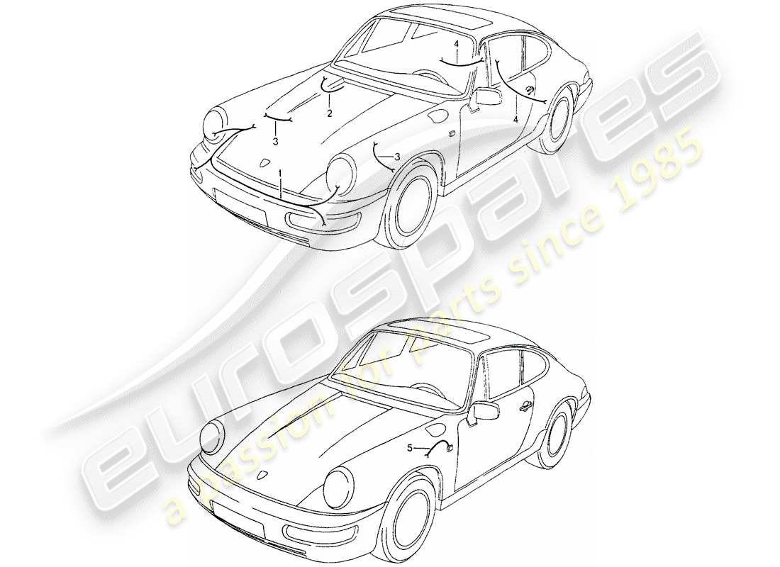 porsche 1992 (964) kabelbäume - scheinwerfer - anti-blockiersystem -abs- ersatzteildiagramm