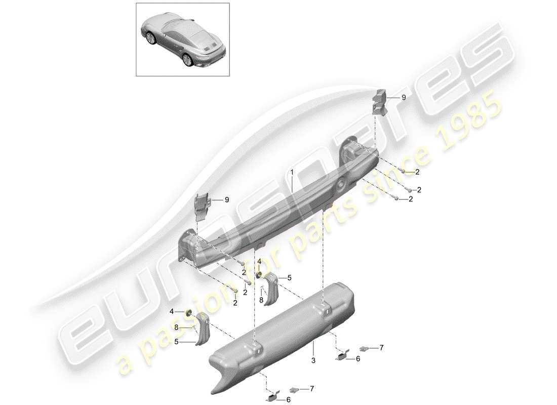 porsche 991 turbo (2015) stoßstangenhalterung - ersatzteildiagramm