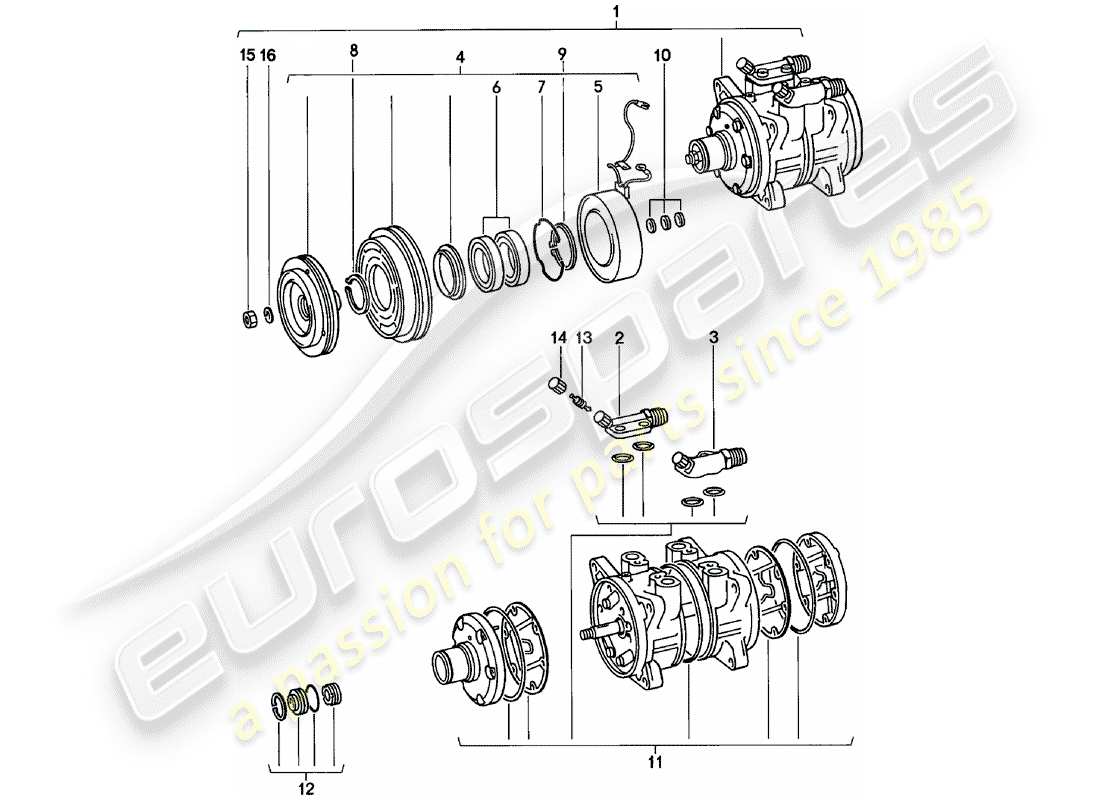porsche 1980 (911) lieferant - nippondenso - kompressor ersatzteildiagramm