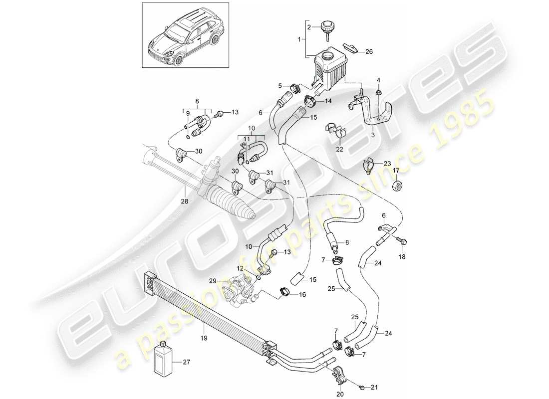 porsche 2013 (cayenne e2 92a) servolenkung - teilediagramm
