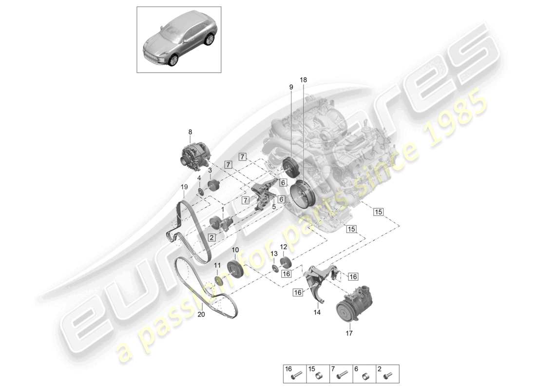 porsche 2020 (macan) keilrippenriemen riemenspanner dämpfer teilediagramm