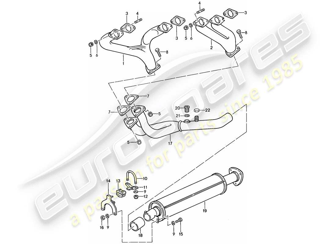 porsche 1986 (924s) auspuffanlage - auspuffschalldämpfer, vorne ersatzteildiagramm
