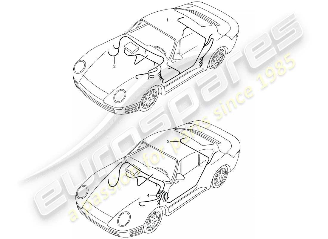 porsche 1987 (959) kabelbäume - stossdämpfereinstellung - niveaueinstellung ersatzteildiagramm