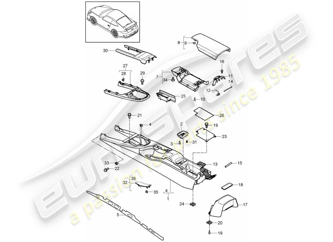 porsche 2011 (997-2 gt3) center console ersatzteildiagramm