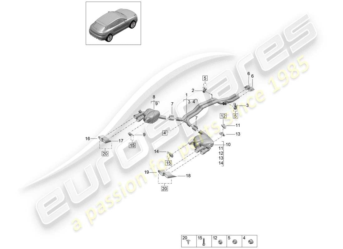 porsche 2020 (macan) abgassystem teilediagramm
