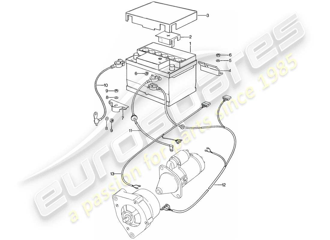 porsche 1977 (924) batterie - kabelbäume - für - anlasser - lichtmaschine ersatzteildiagramm
