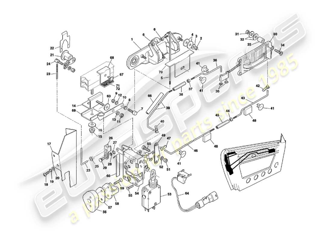 aston martin v8 coupe (1999) türverriegelungsmechanismus, vin v79080 & v79074 im ersatzteildiagramm