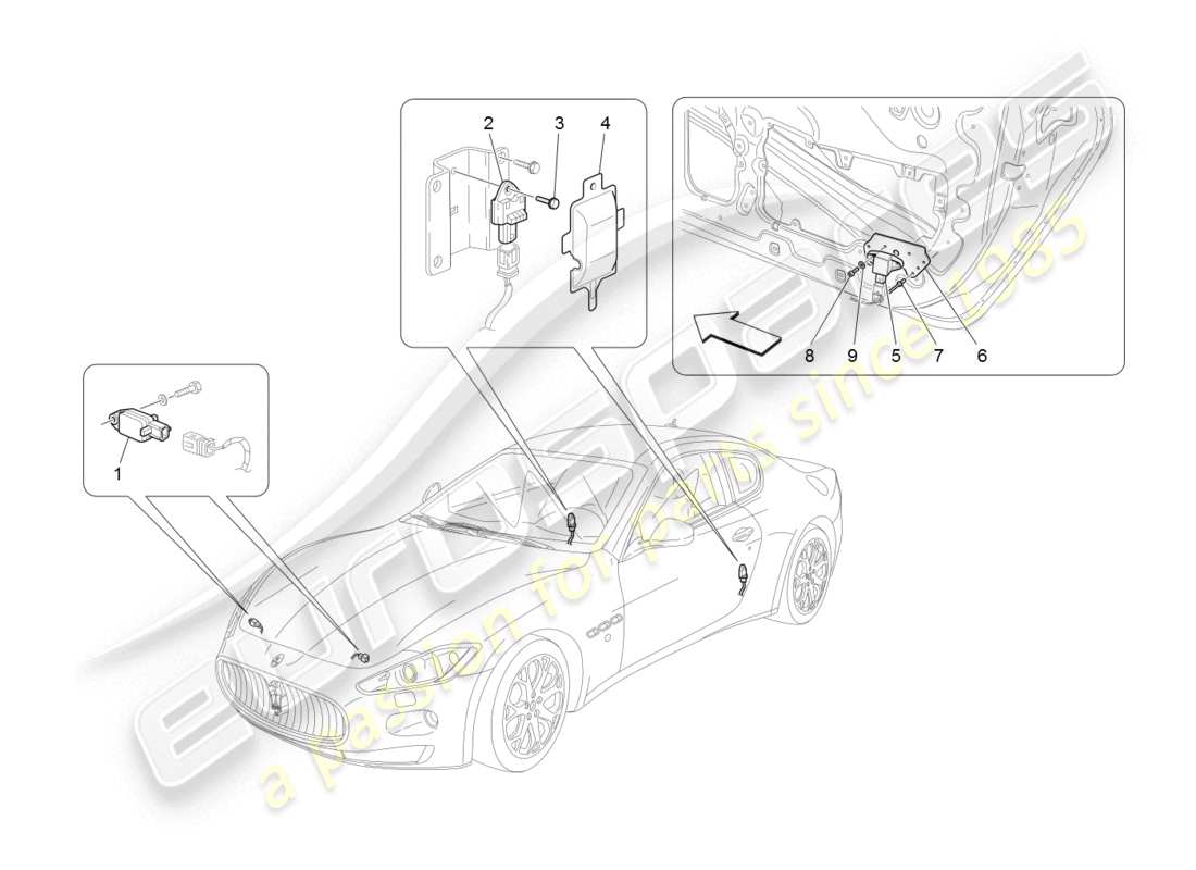 maserati granturismo (2008) crashsensoren - ersatzteildiagramm