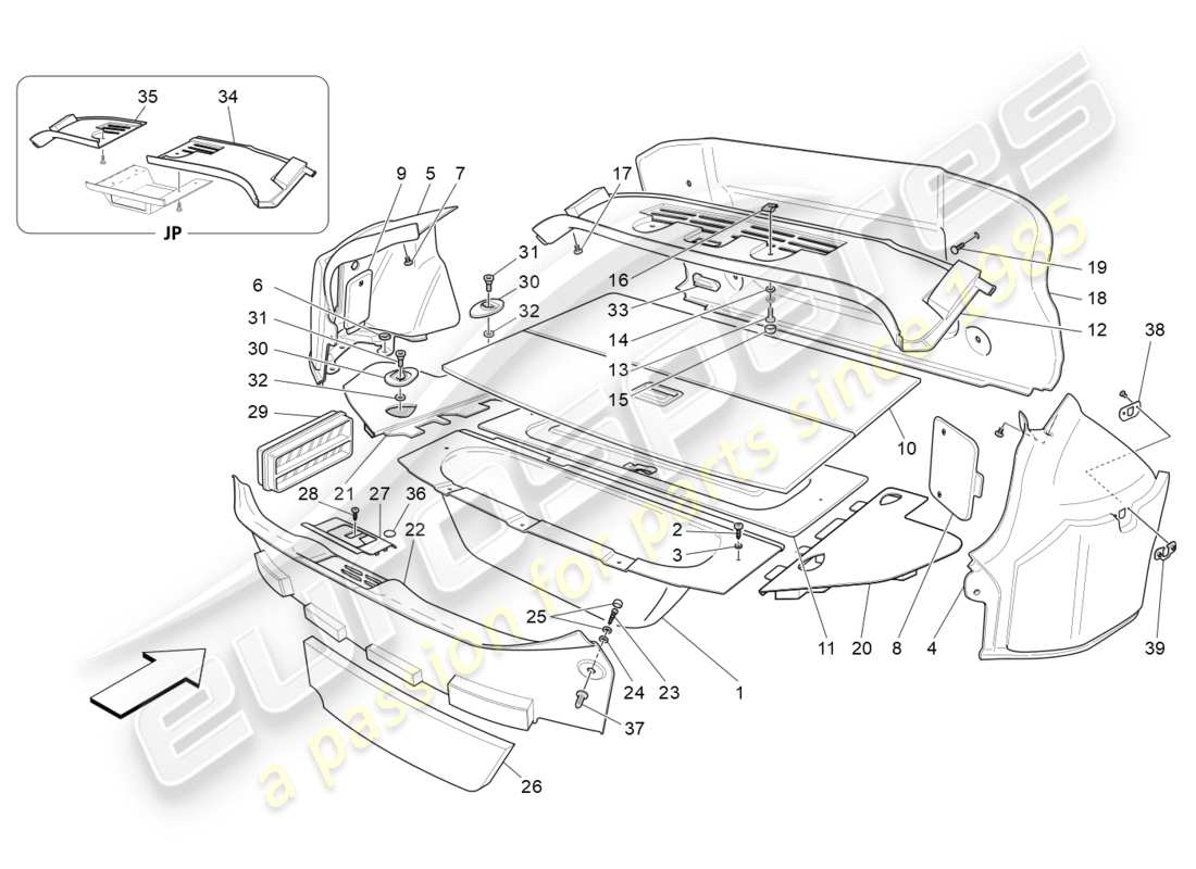 maserati granturismo (2016) gepäckraummatten teilediagramm