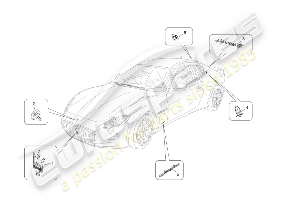 maserati granturismo (2008) verzierungen, marken und symbole teilediagramm