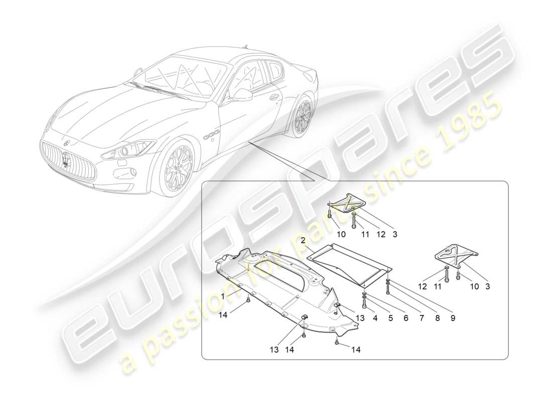 maserati granturismo (2009) unterboden- und unterbodenschutz teilediagramm