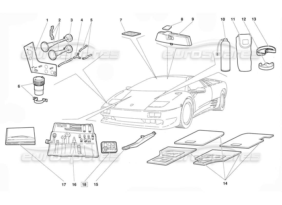 lamborghini diablo (1991) zubehör (gültig für version juni 1992) teilediagramm