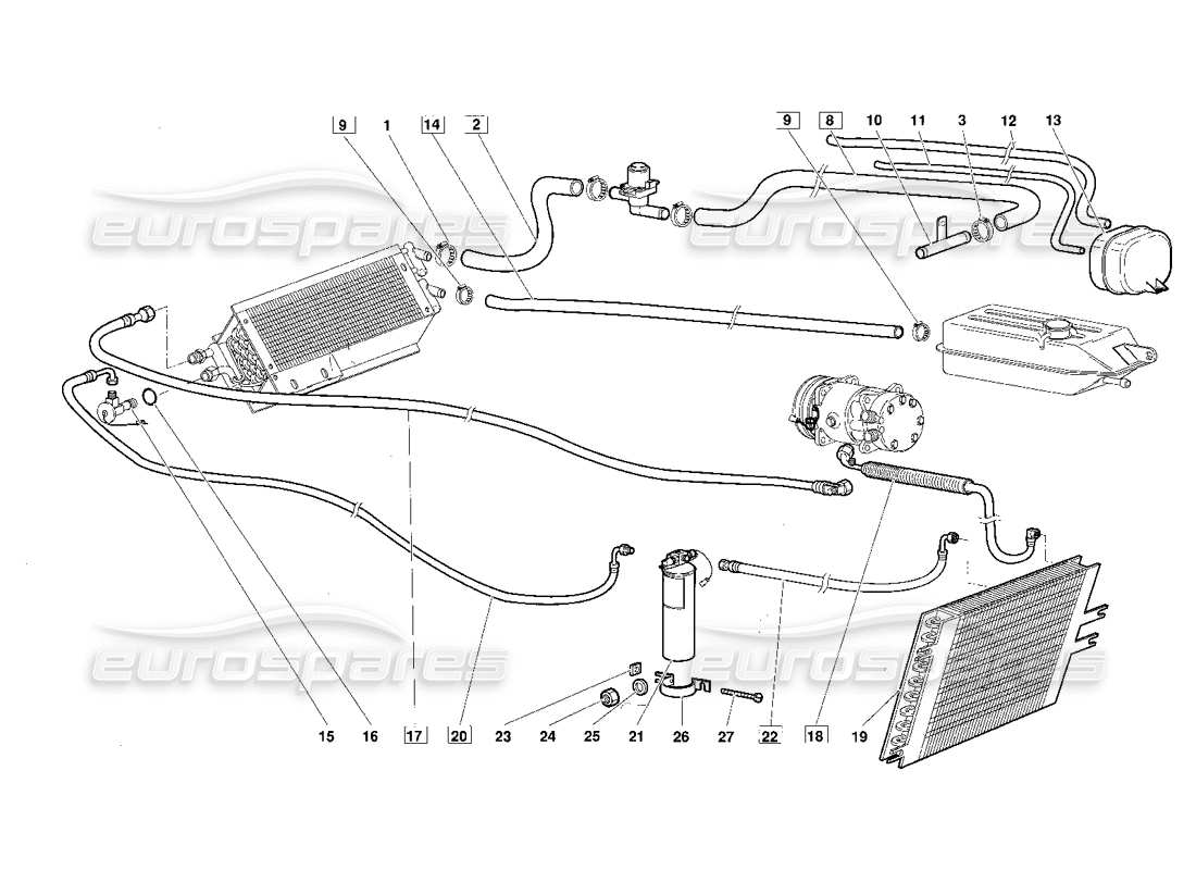 lamborghini diablo (1991) klimatisierung (gültig für version vom juni 1992) teilediagramm