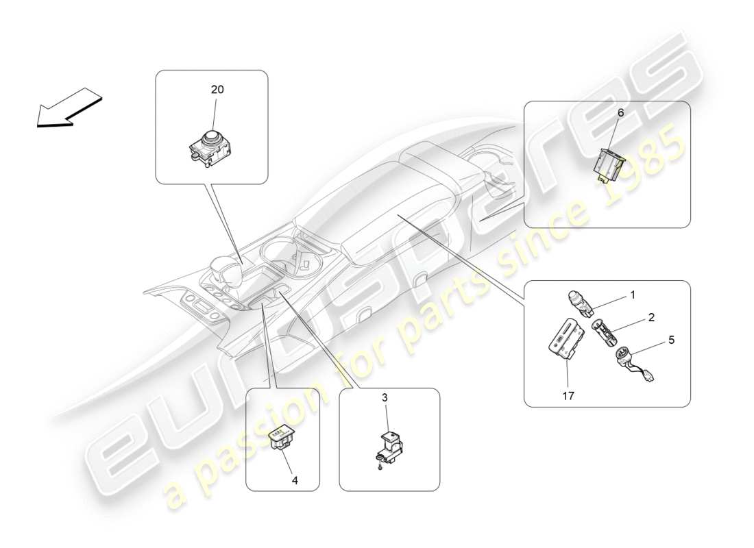 maserati granturismo s (2018) mittelkonsolengeräte teilediagramm