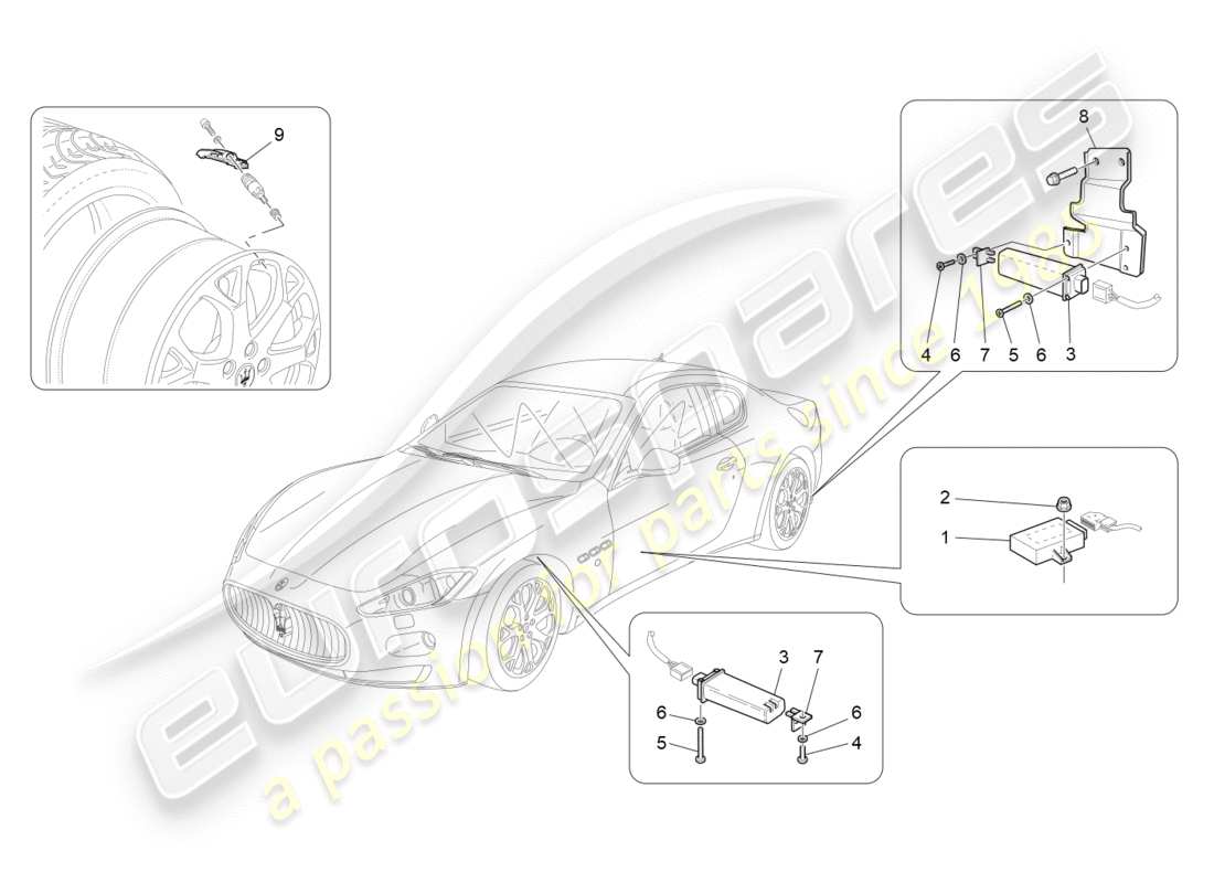maserati granturismo (2009) reifendrucküberwachungssystem teilediagramm