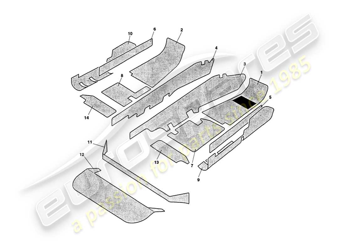 aston martin v8 volante (1998) teppichteilediagramm