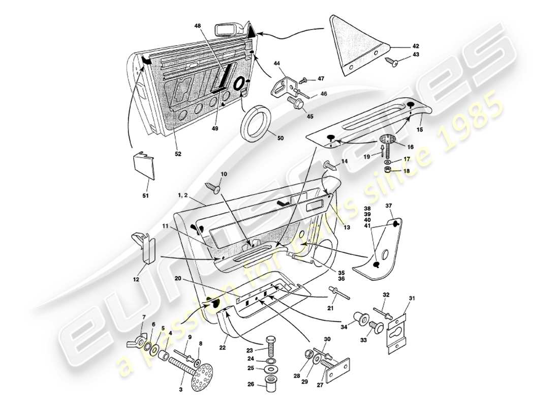 aston martin v8 volante (1998) teilediagramm für türrahmen