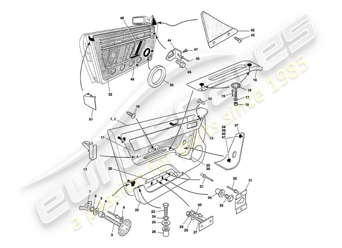 aston martin v8 volante (1997) teilediagramm für türrahmen
