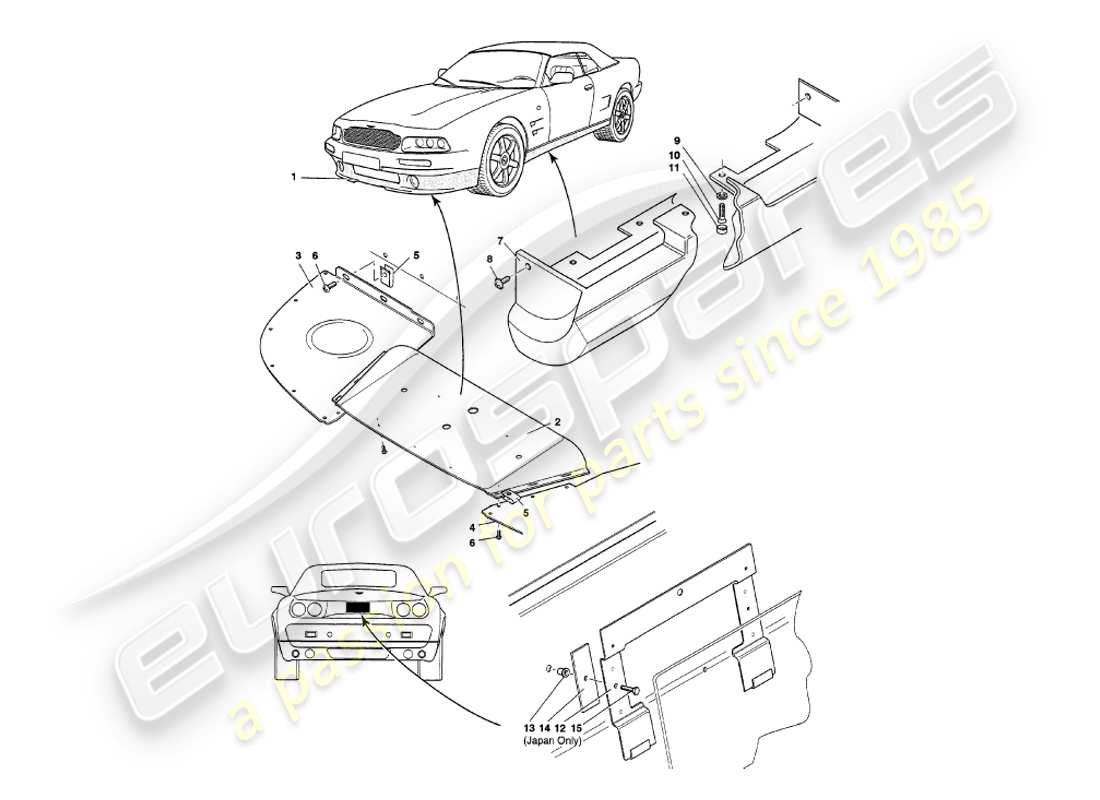 aston martin v8 volante (1997) teilediagramm für karosseriebeschläge
