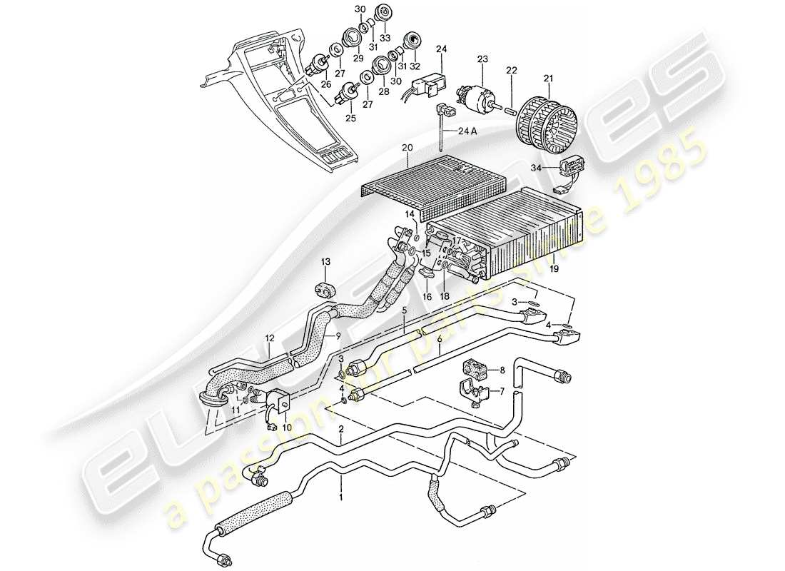 porsche 1990 (928) klimaanlage - leitungen - zusatzgeräte ersatzteildiagramm