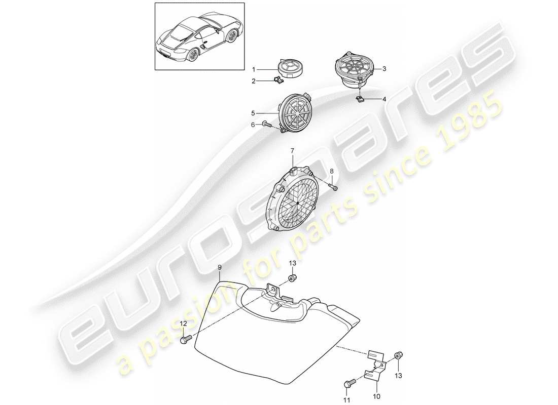 porsche 2009 (987 cayman) lautsprecher-teilediagramm