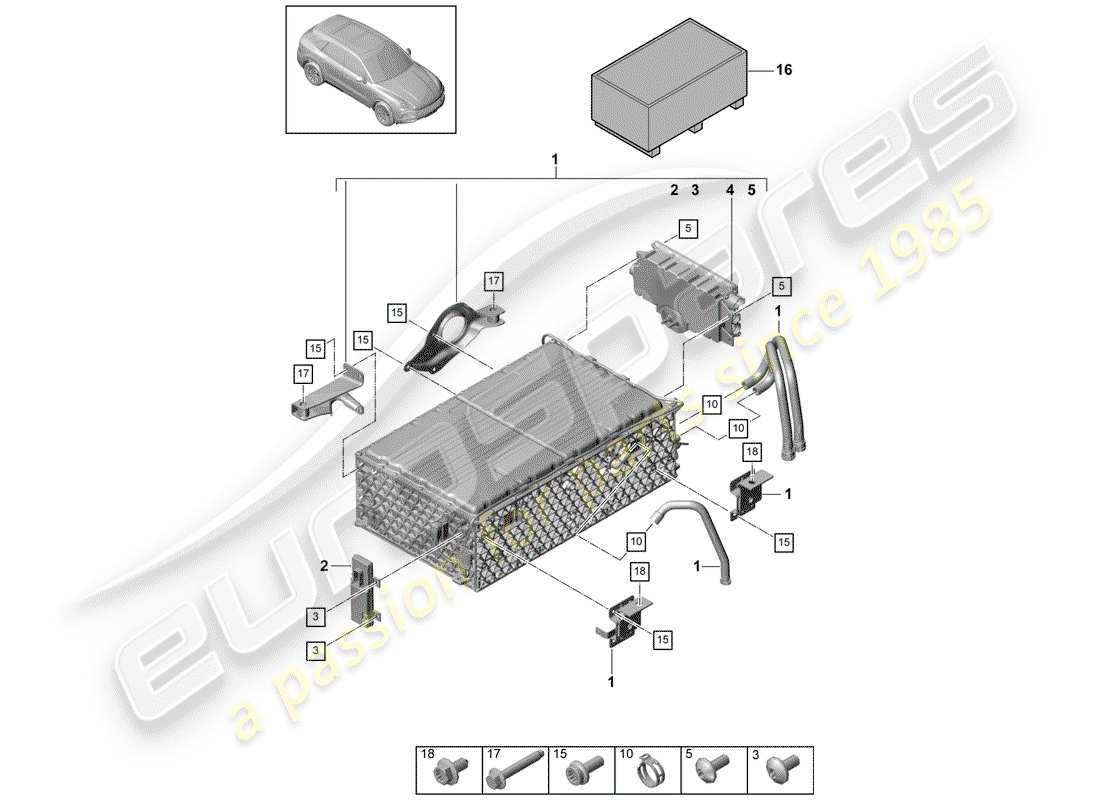 porsche 2018 (cayenne e3 9ya/9yb) hybrid batterie teilediagramm