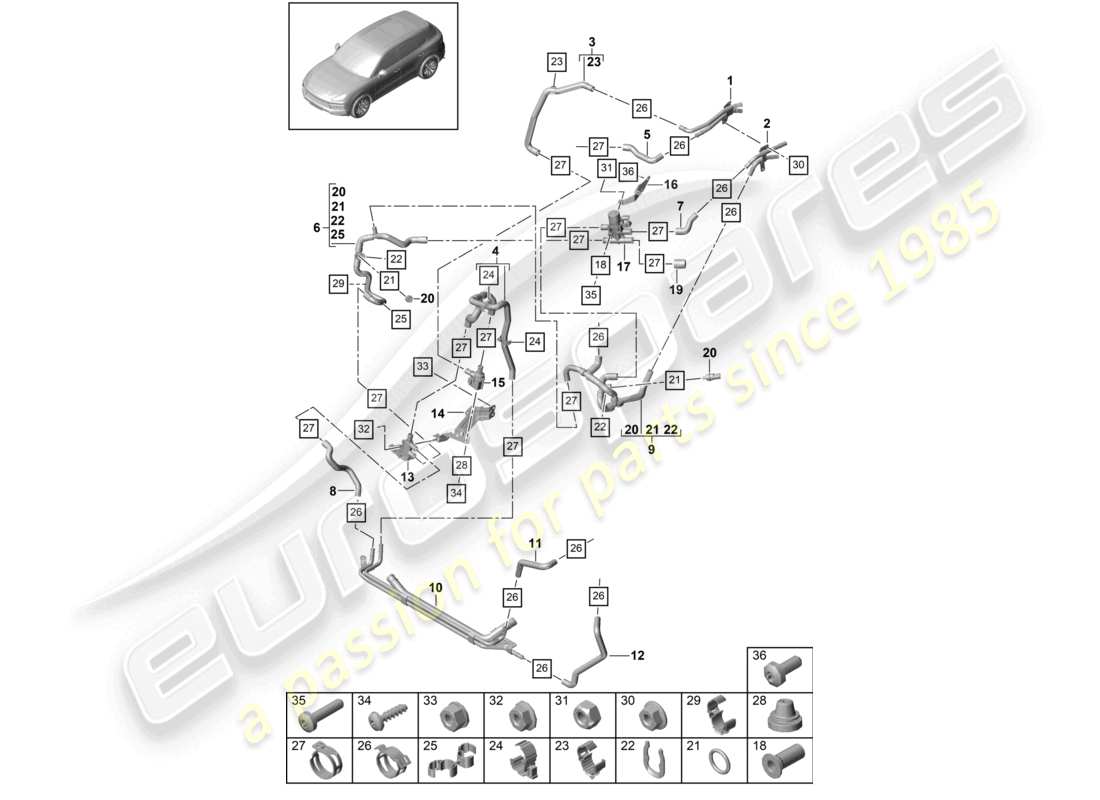 porsche 2019 (cayenne e3 9ya/9yb) heizgerät r4 hochtemperaturkreislauf vorn für fahrzeuge mit hybridantrieb teilediagramm
