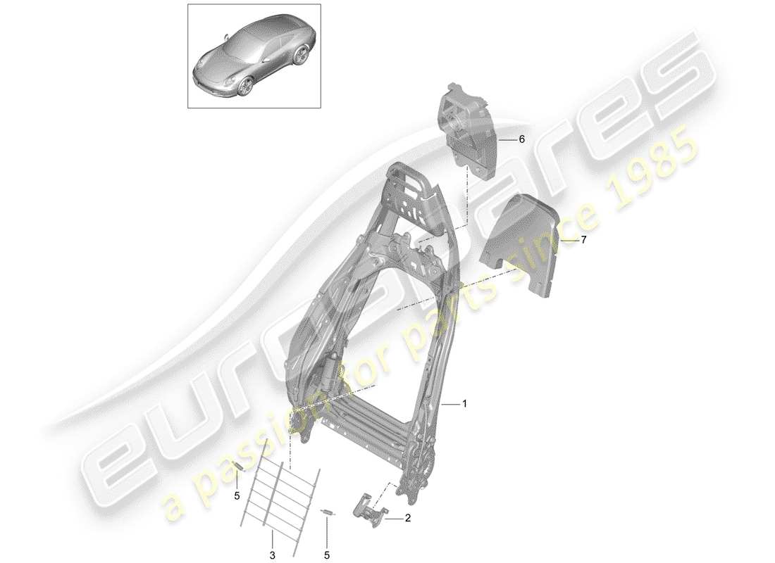 porsche 2016 (991-1) rückenlehnenrahmen ersatzteildiagramm