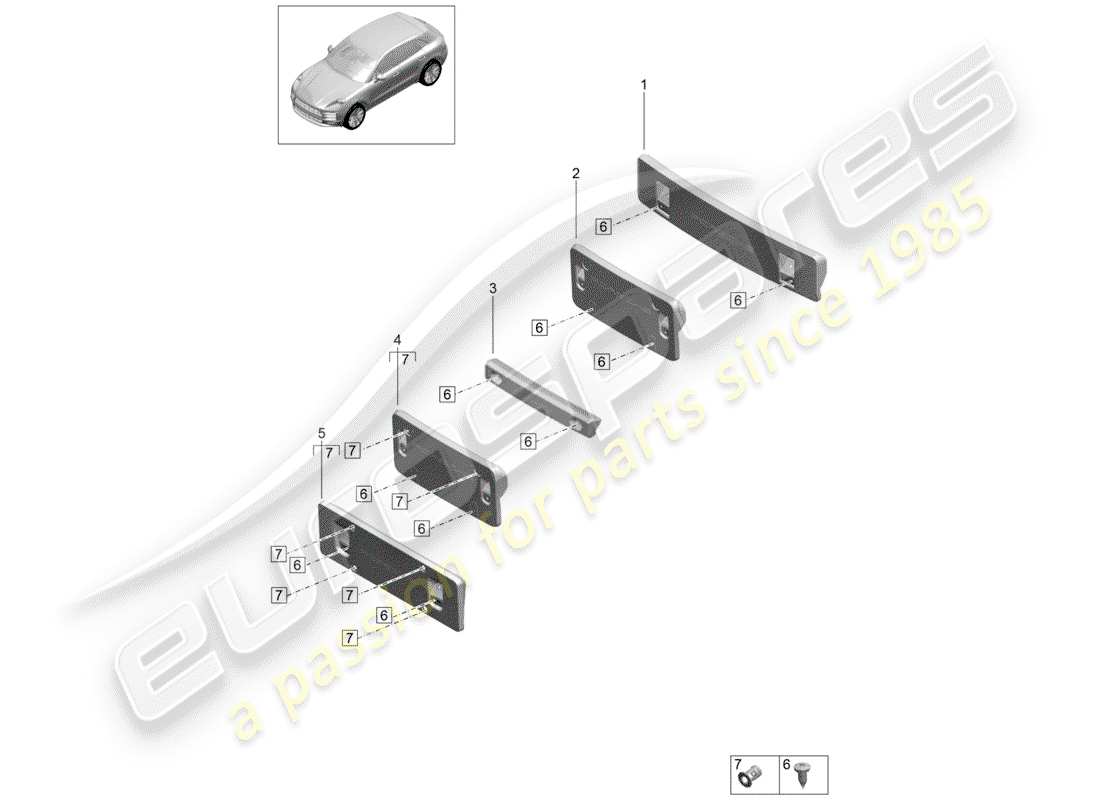 porsche 2019 (macan) kennzeichenhalterung teilediagramm