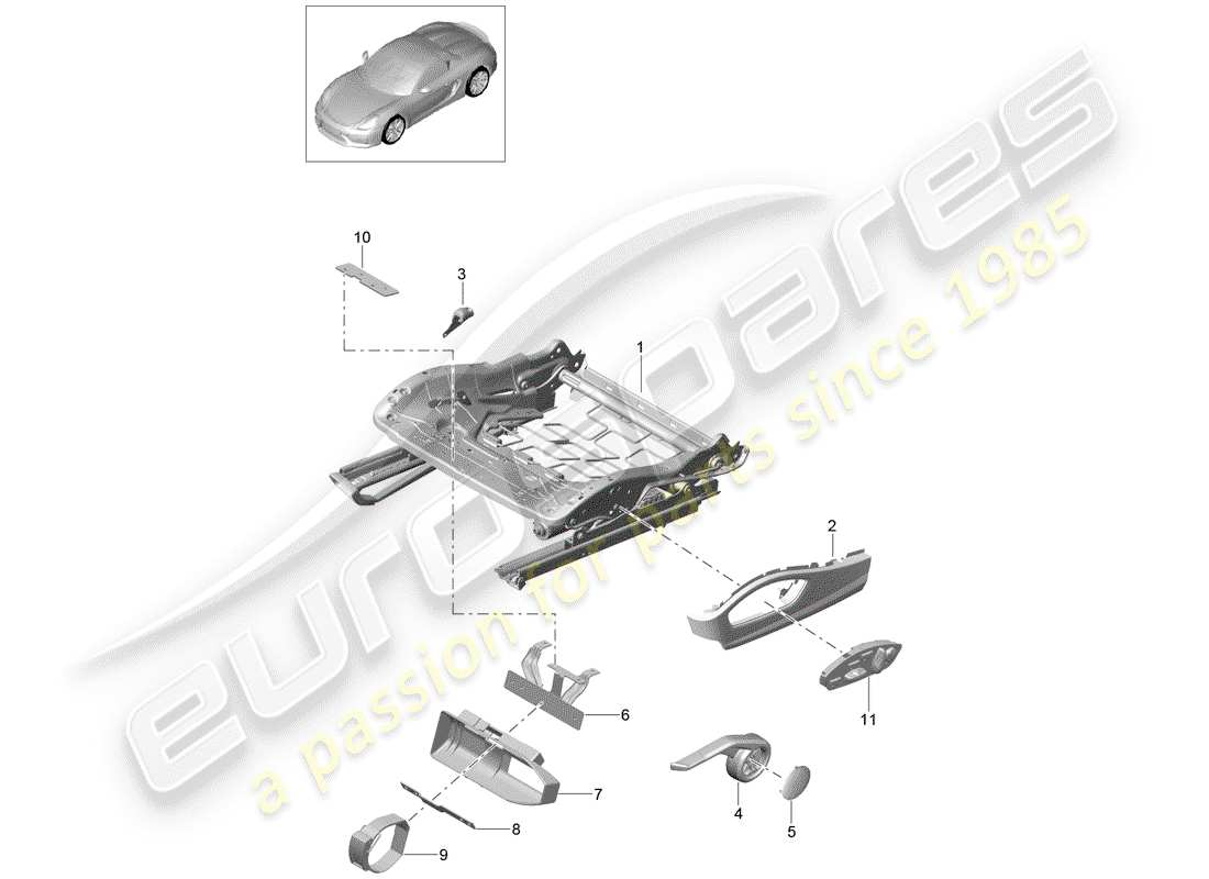 porsche 2016 (981 boxster spyder) sitzrahmen teilediagramm