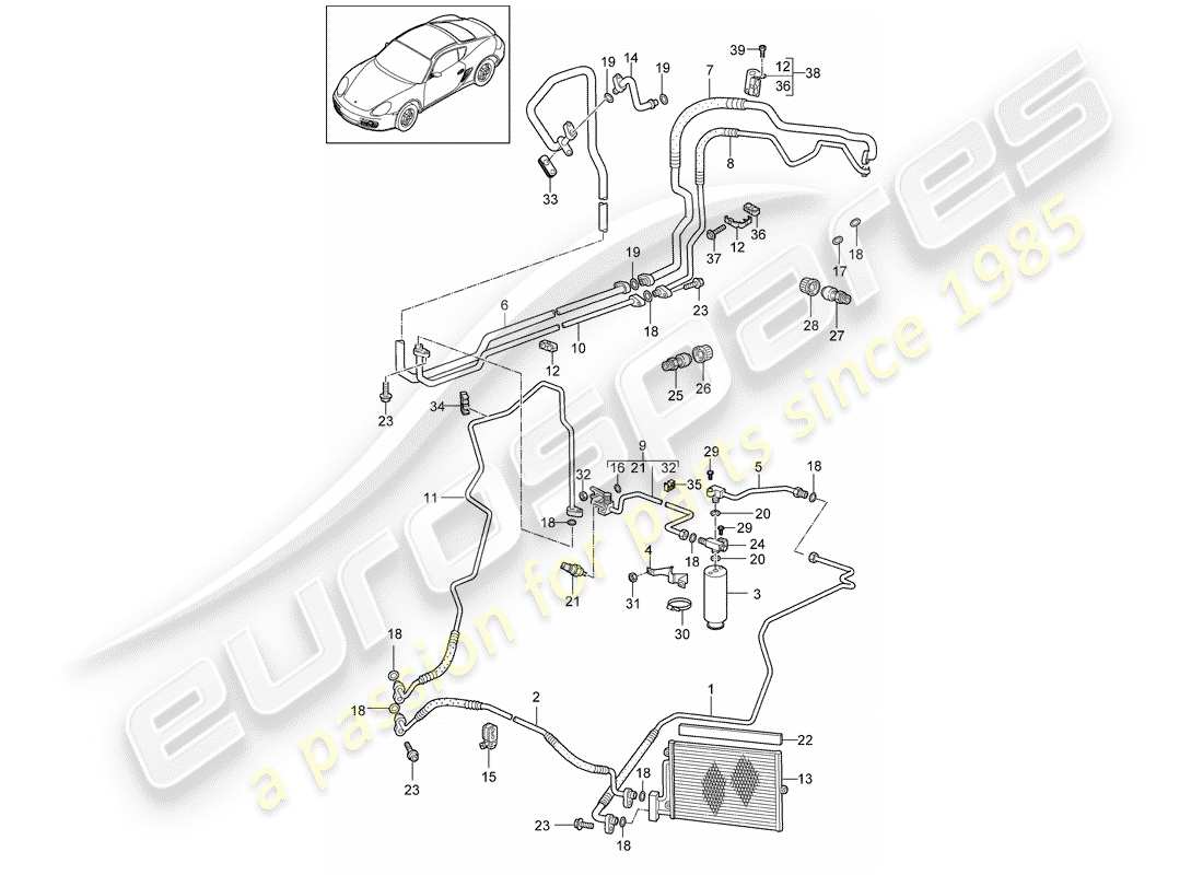 porsche 2009 (987 cayman) kältemittelkreislauf teilediagramm