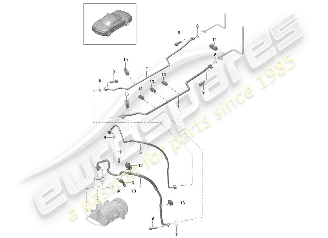 porsche 2015 (981 boxster) kältemittelkreislauf teilediagramm
