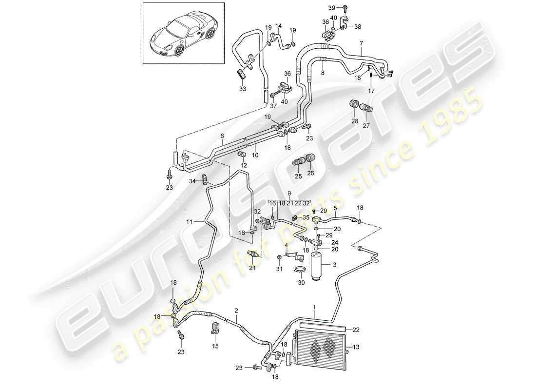porsche 2011 (987 boxster) kältemittelkreislauf teilediagramm