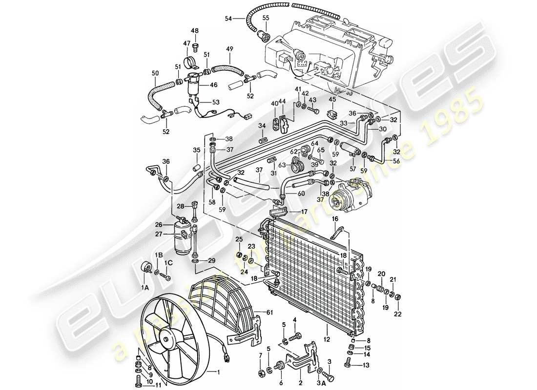 porsche 1984 (928) kältemittelkreislauf teilediagramm