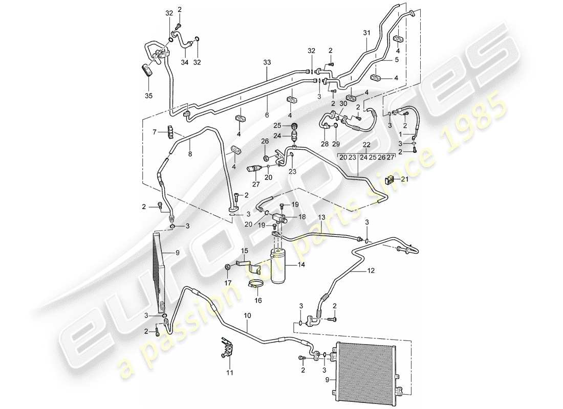 porsche 2008 (997-1 turbo / gt2) kältemittelkreislauf teilediagramm