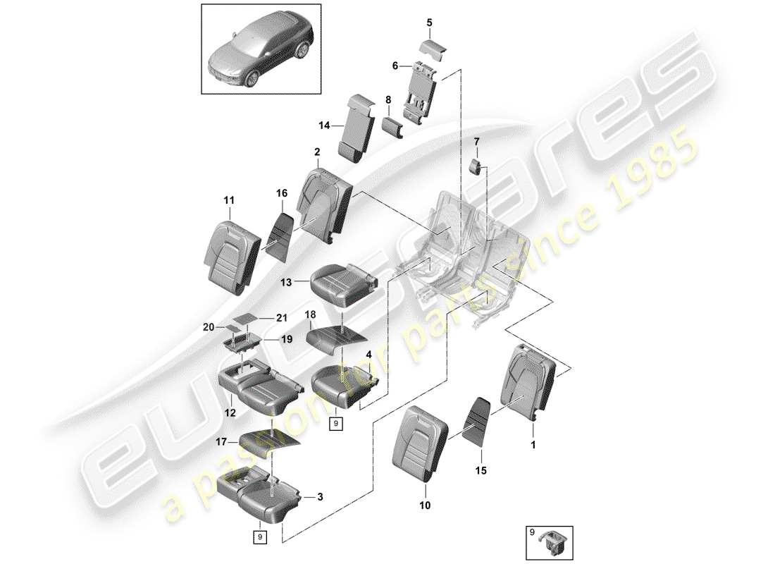 porsche 2019 (cayenne e3 9ya/9yb) seat-ersatzteildiagramm
