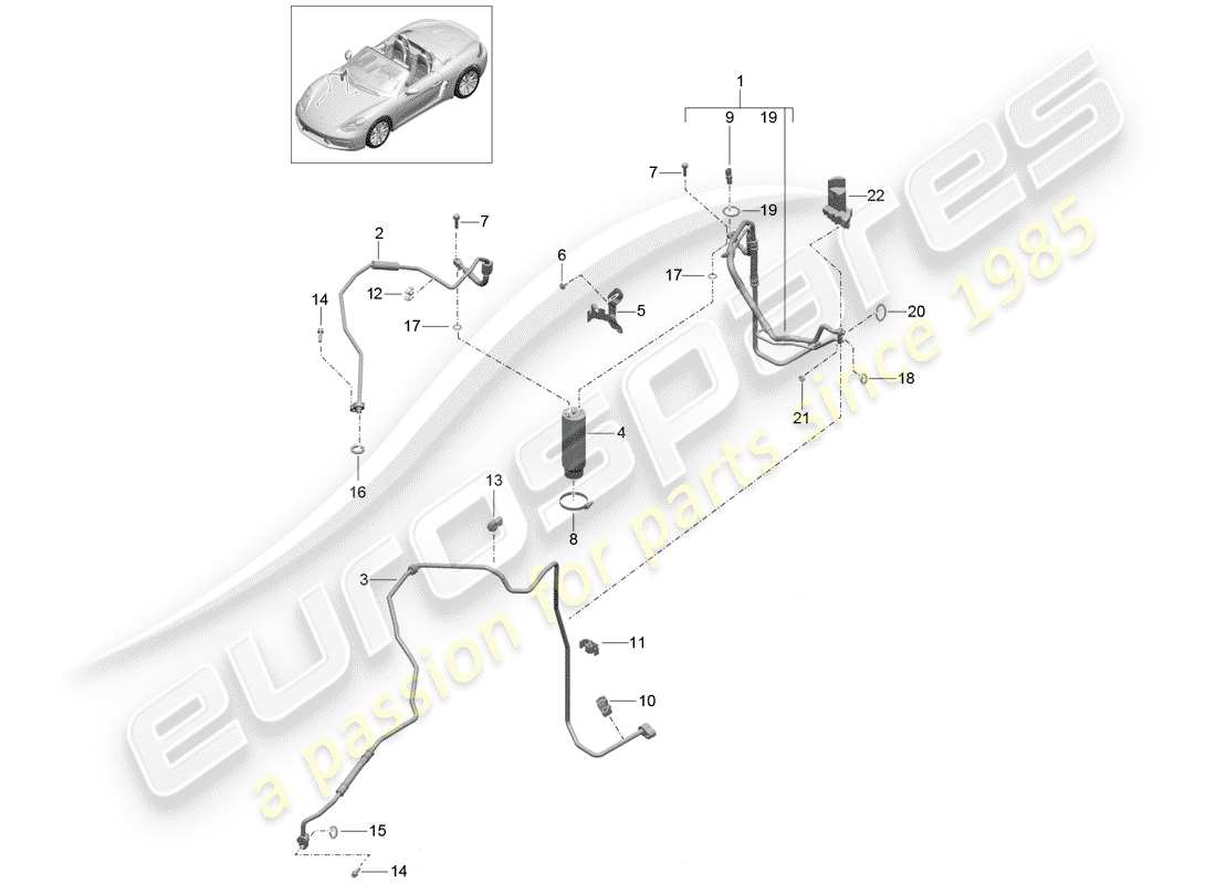 porsche 2019 (718 boxster) kältemittelkreislauf teilediagramm