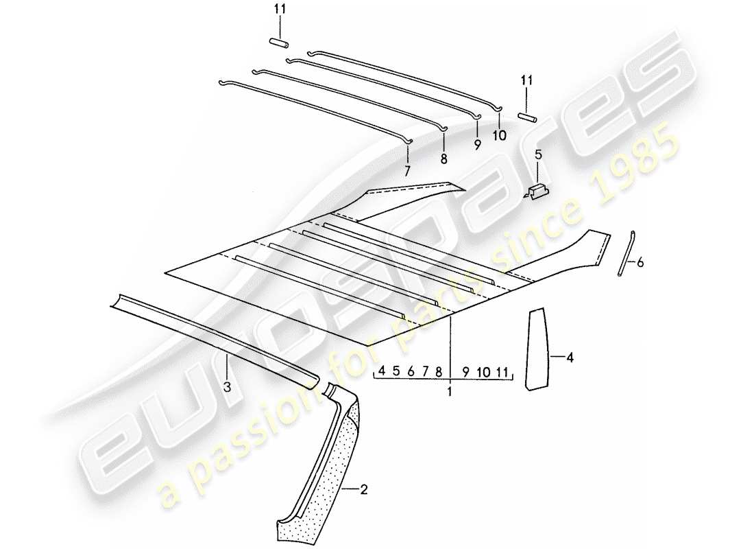 porsche 1988 (959) dachverkleidung - ersatzteildiagramm