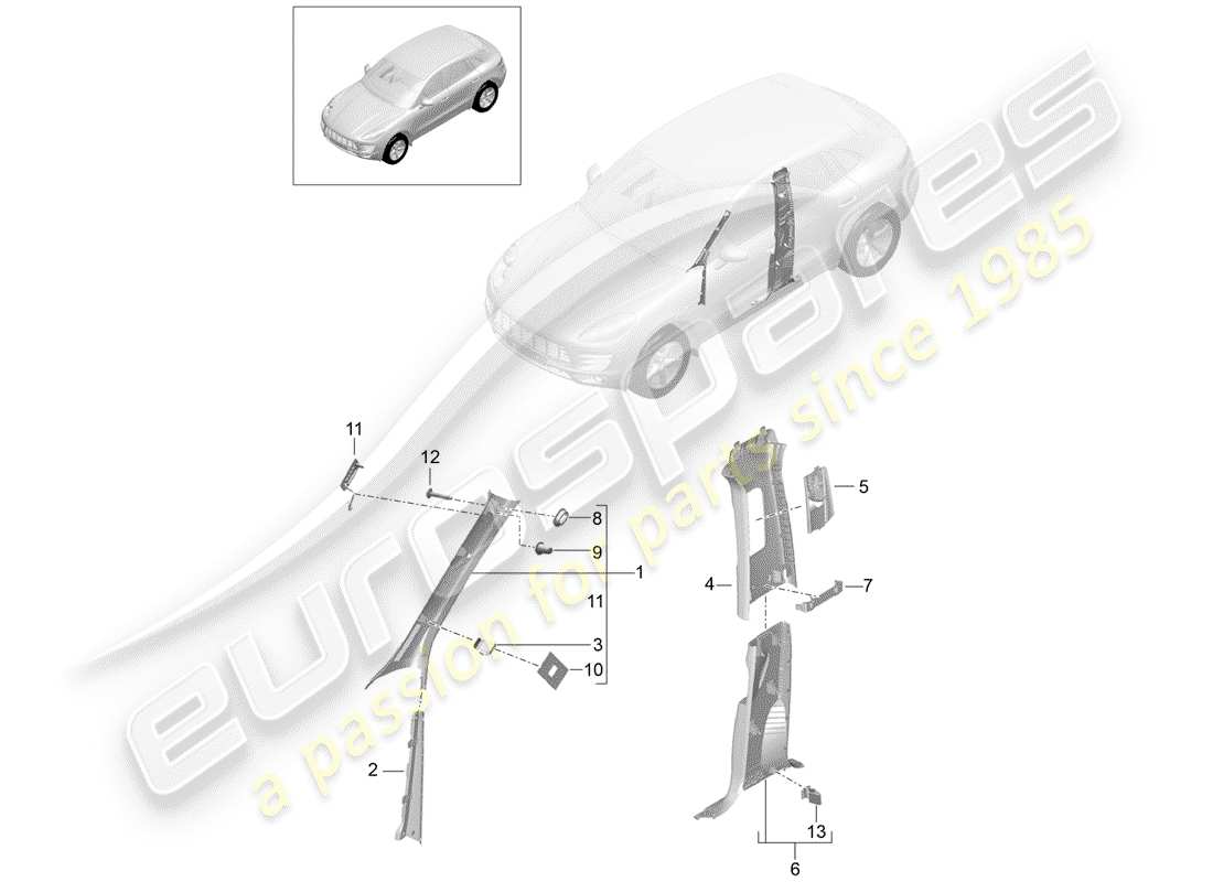 porsche 2016 (macan) a-säule teilediagramm