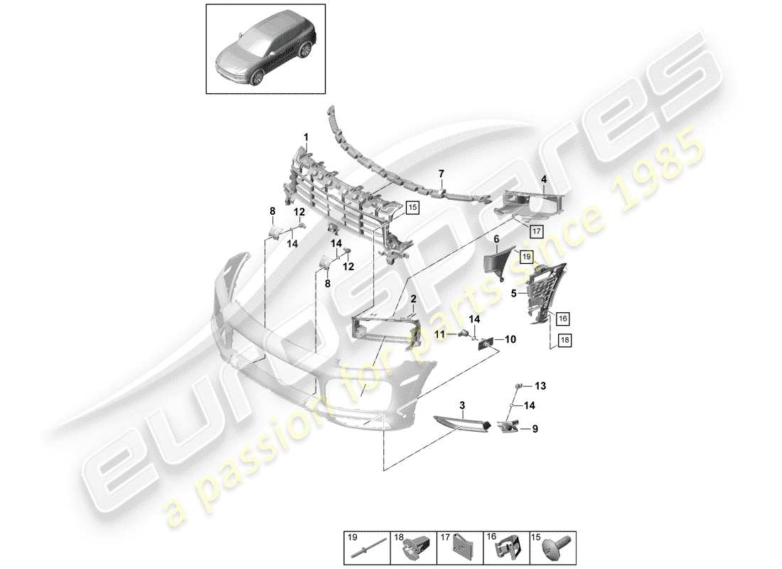 porsche 2019 (cayenne e3 9ya/9yb) stoßstange ersatzteildiagramm