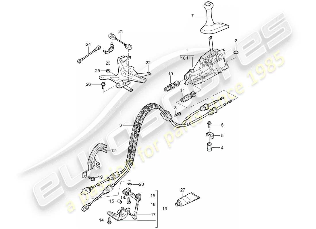 porsche 2008 (987 boxster) getriebesteuerung - teilediagramm