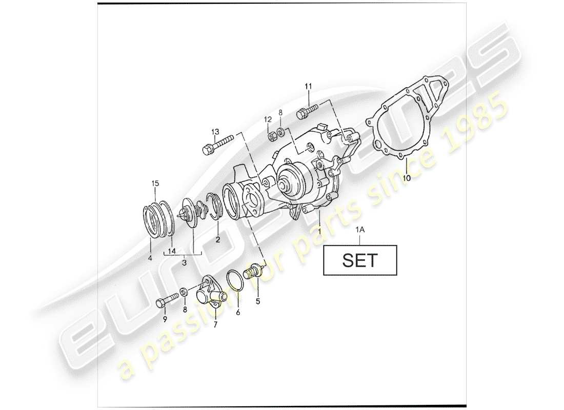 porsche 1991 (944) wasserpumpe teilediagramm