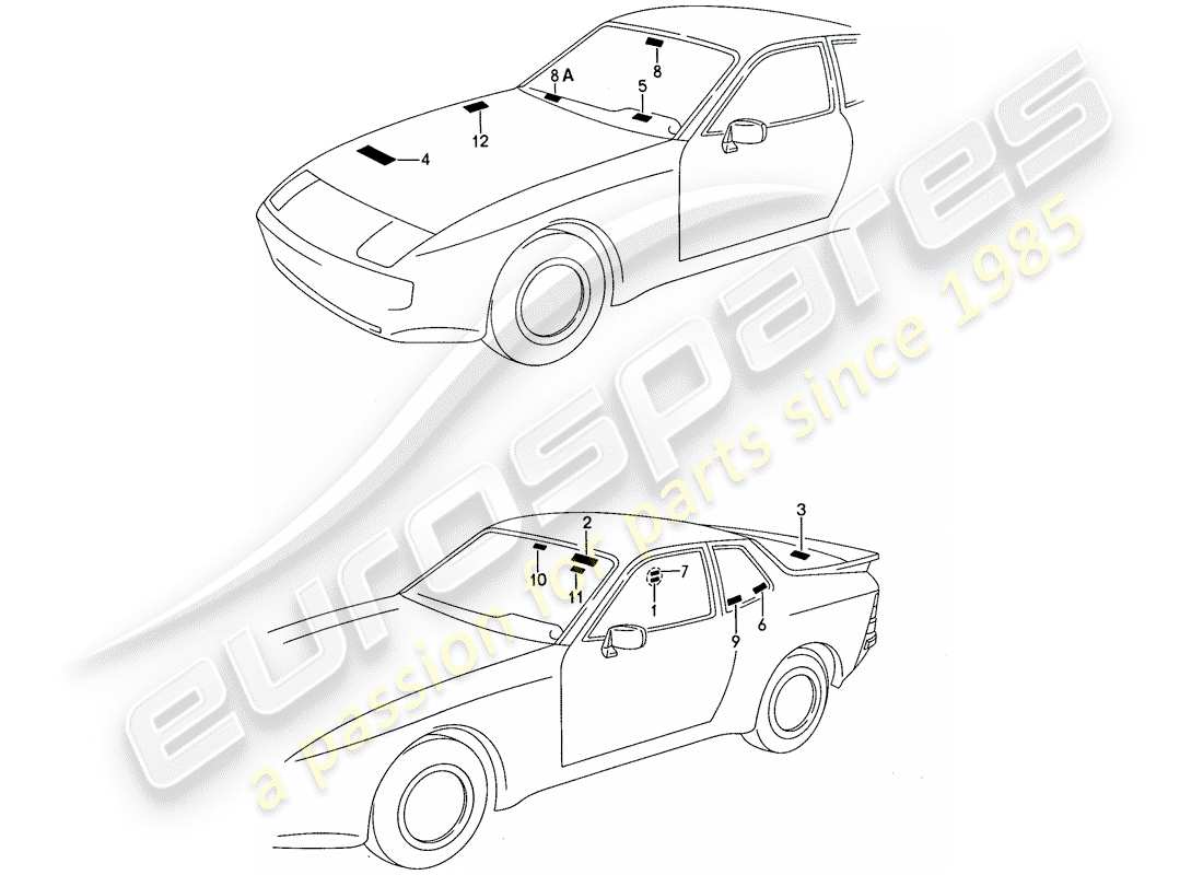porsche 1991 (944) zeichen/hinweise teilediagramm