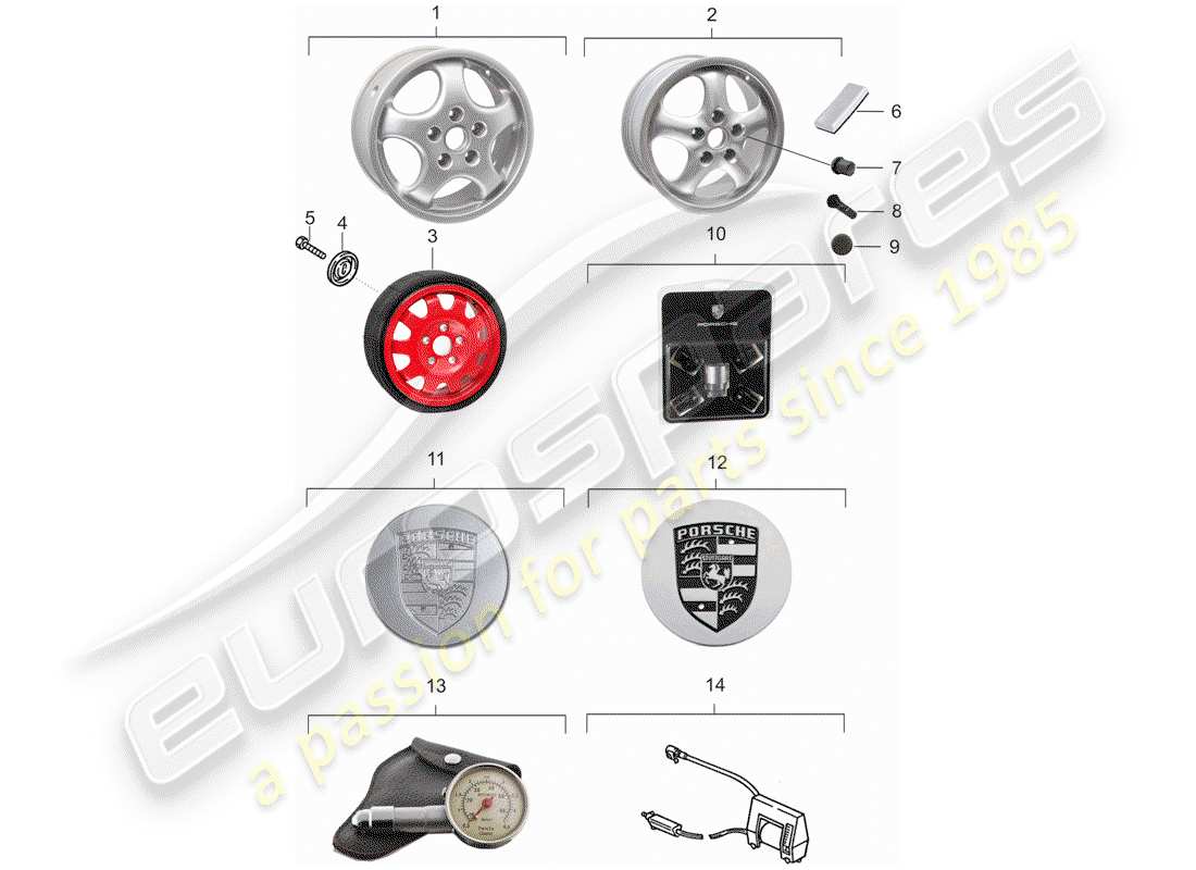 porsche 1995 (928) räder ersatzteildiagramm